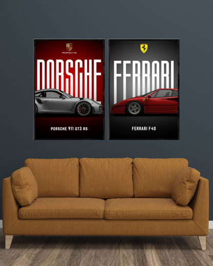 Porsche x Ferrari | 2 - Panel Wall Art | Cars Wall Art