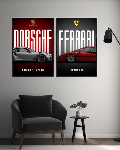 Porsche x Ferrari | 2 - Panel Wall Art | Cars Wall Art