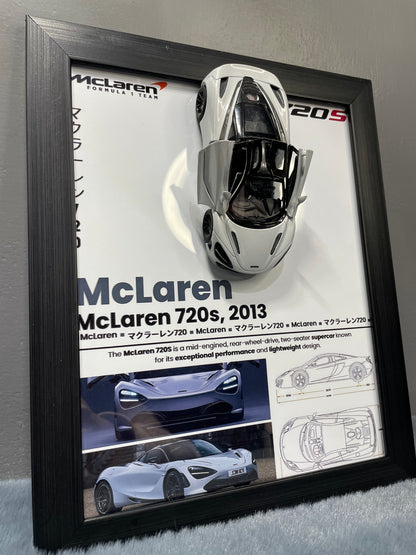 McLaren 720s | Kinsmart Licensed Model - Car Scale 1:36 | 3D Diecast Frame | Cars Wall Art