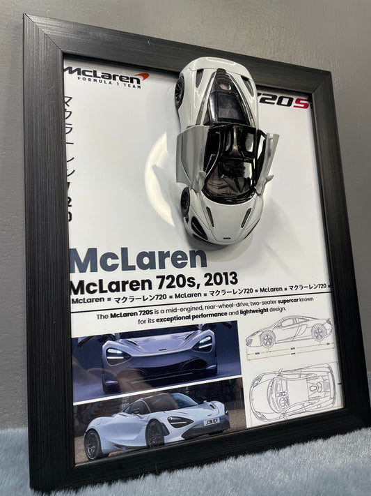 McLaren 720s | Kinsmart Licensed Model - Car Scale 1:36 | 3D Diecast Frame | Cars Wall Art