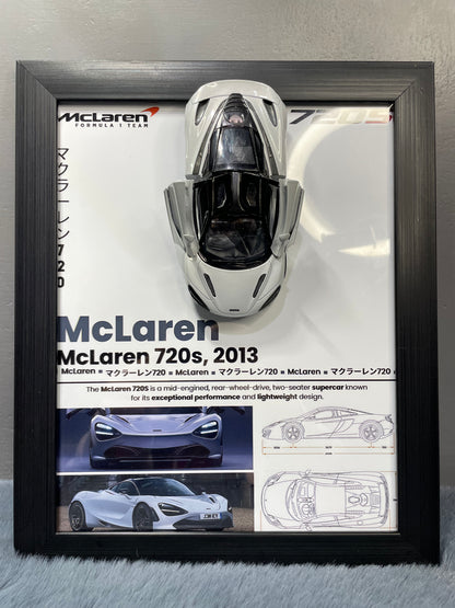 McLaren 720s | Kinsmart Licensed Model - Car Scale 1:36 | 3D Diecast Frame | Cars Wall Art