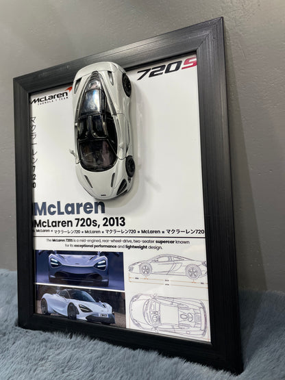 McLaren 720s | Kinsmart Licensed Model - Car Scale 1:36 | 3D Diecast Frame | Cars Wall Art