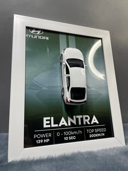 Hyundai Elantra | Kinsmart Official Licensed Model - Car Scale 1:36 | 3D Diecast Frame | Cars Wall Art