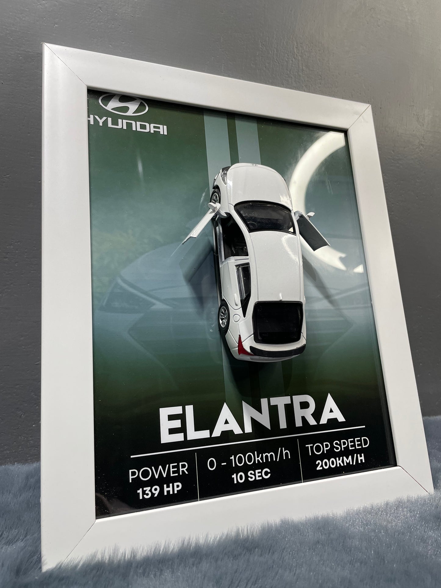 Hyundai Elantra | Kinsmart Official Licensed Model - Car Scale 1:36 | 3D Diecast Frame | Cars Wall Art