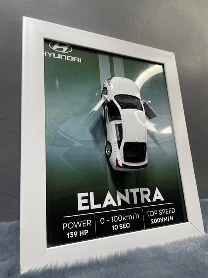 Hyundai Elantra | Kinsmart Official Licensed Model - Car Scale 1:36 | 3D Diecast Frame | Cars Wall Art