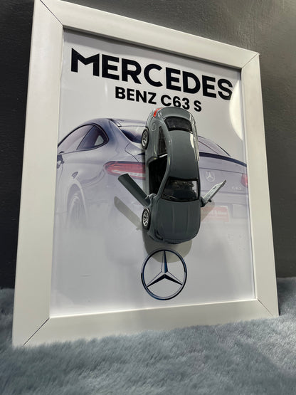 Mercedes C63 S | Kinsmart Official Licensed Model - Car Scale 1:36 | 3D Diecast Frame | Cars Wall Art