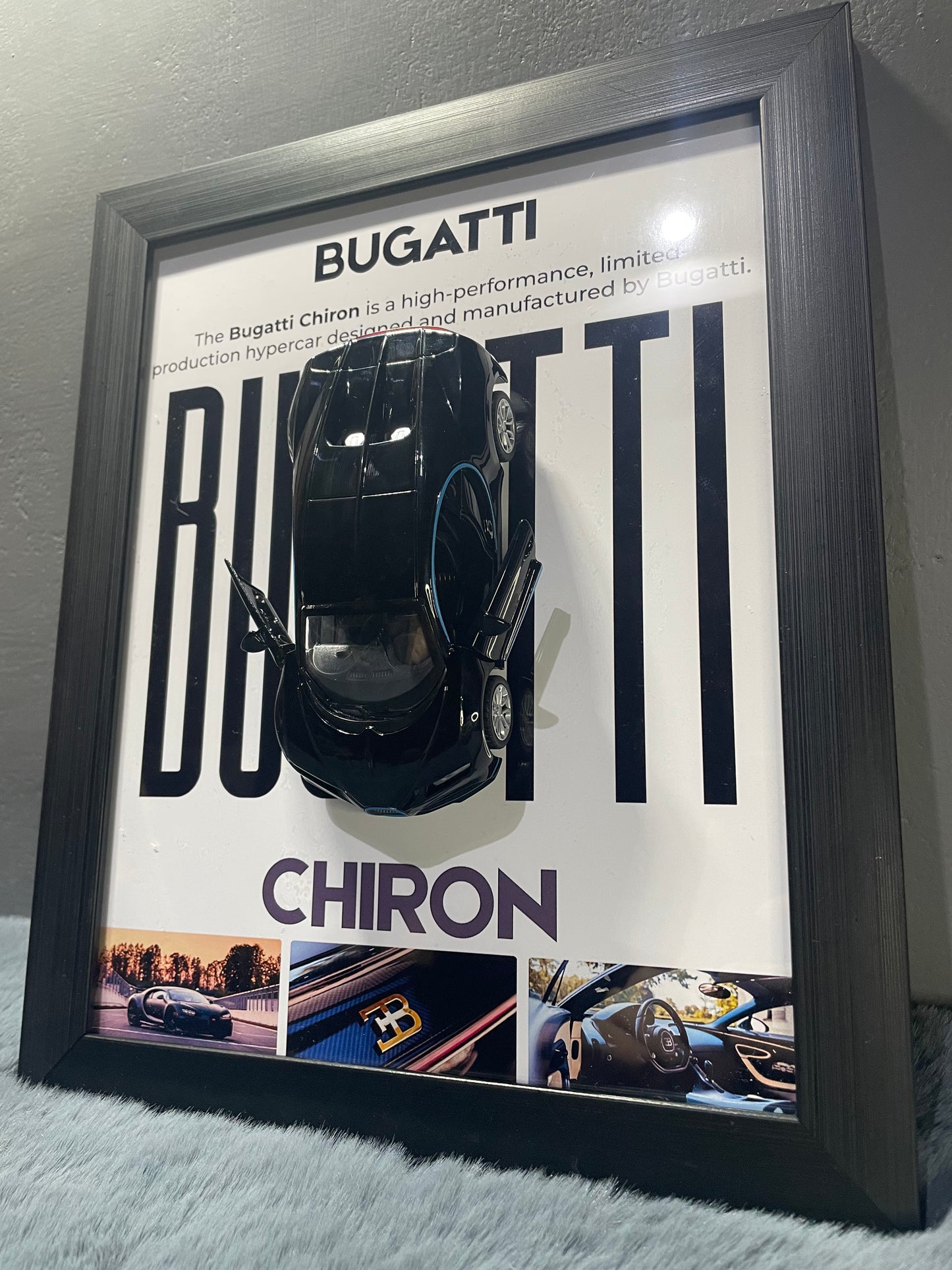 Bugatti Chiron | Kinsmart Licensed Model - Car Scale 1:36 | 3D Diecast Frame | Cars Wall Art