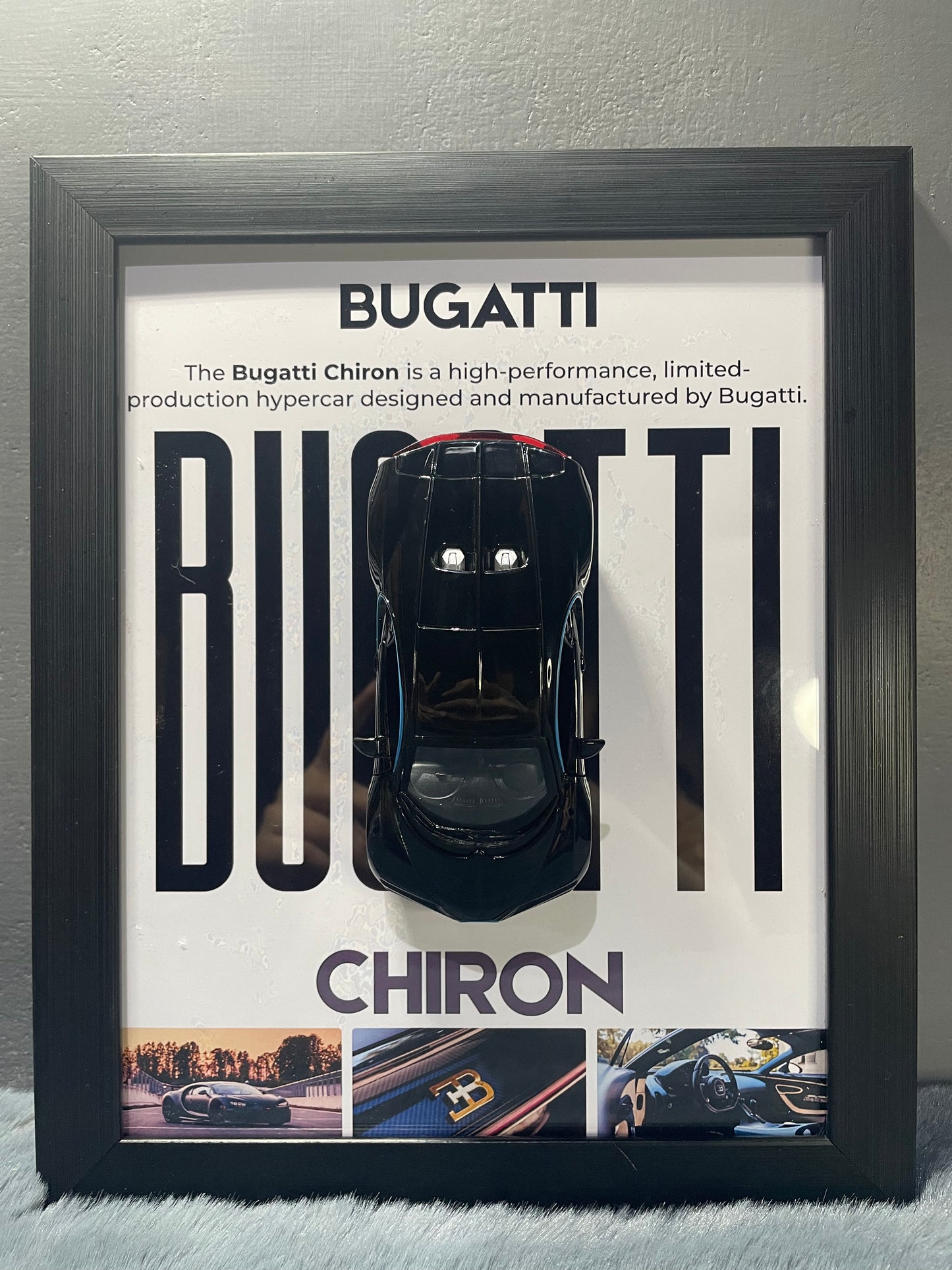 Bugatti Chiron | Kinsmart Licensed Model - Car Scale 1:36 | 3D Diecast Frame | Cars Wall Art