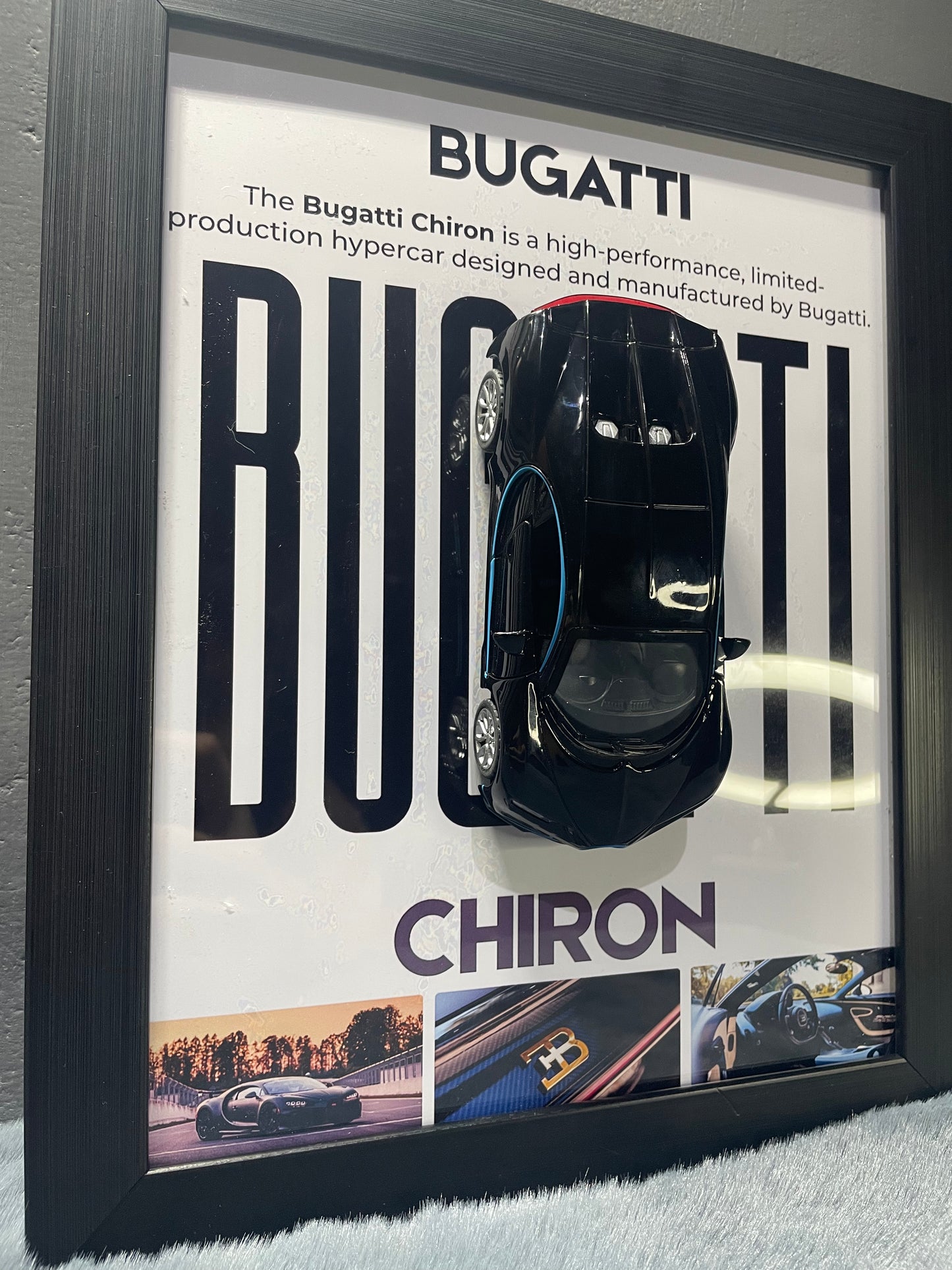 Bugatti Chiron | Kinsmart Licensed Model - Car Scale 1:36 | 3D Diecast Frame | Cars Wall Art