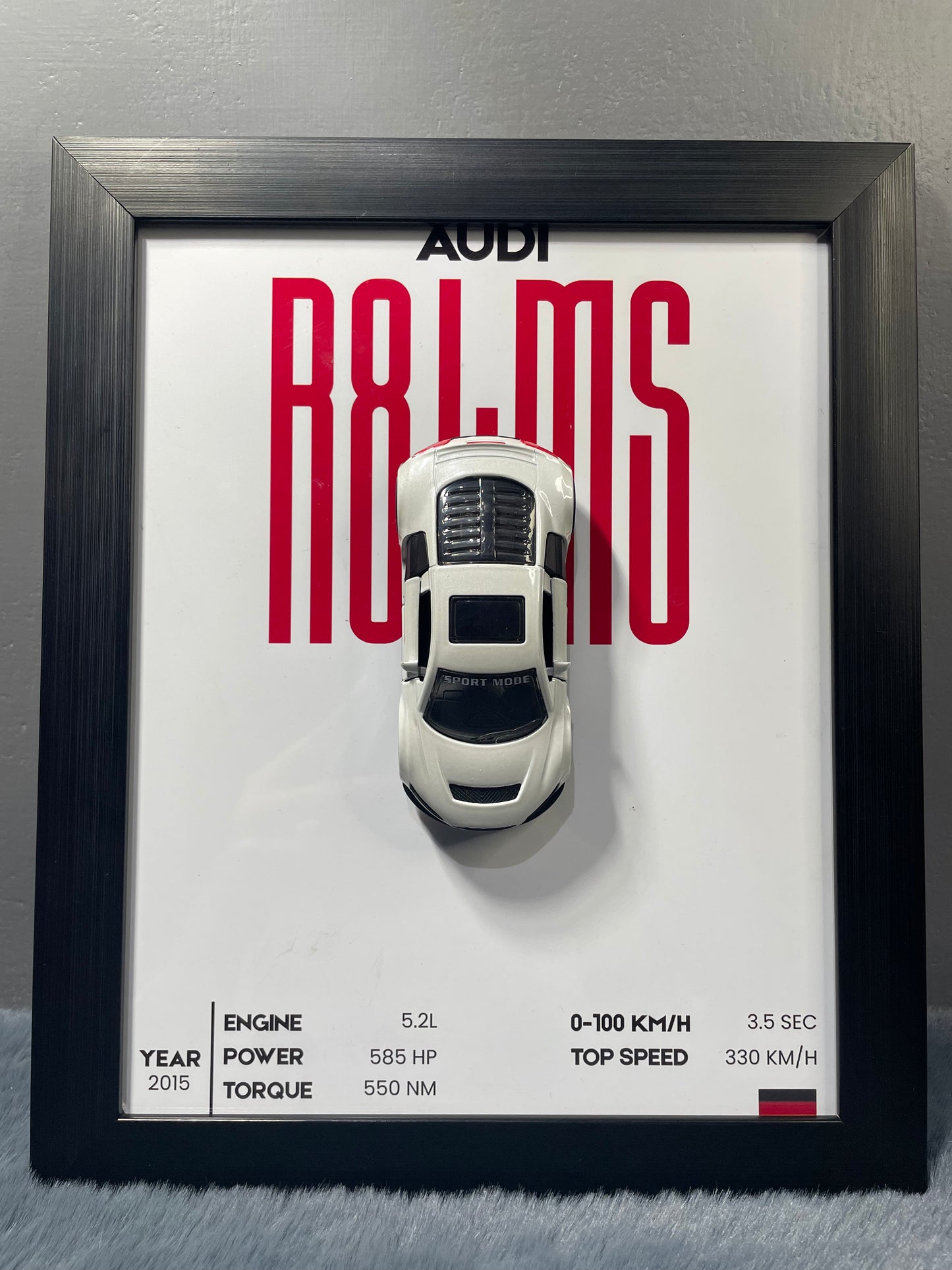 Audi R8 LMS - Car Scale 1:36 | 3D Diecast Frame | Cars Wall Art