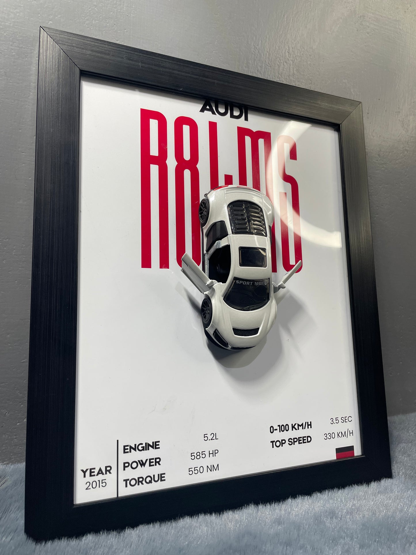 Audi R8 LMS - Car Scale 1:36 | 3D Diecast Frame | Cars Wall Art