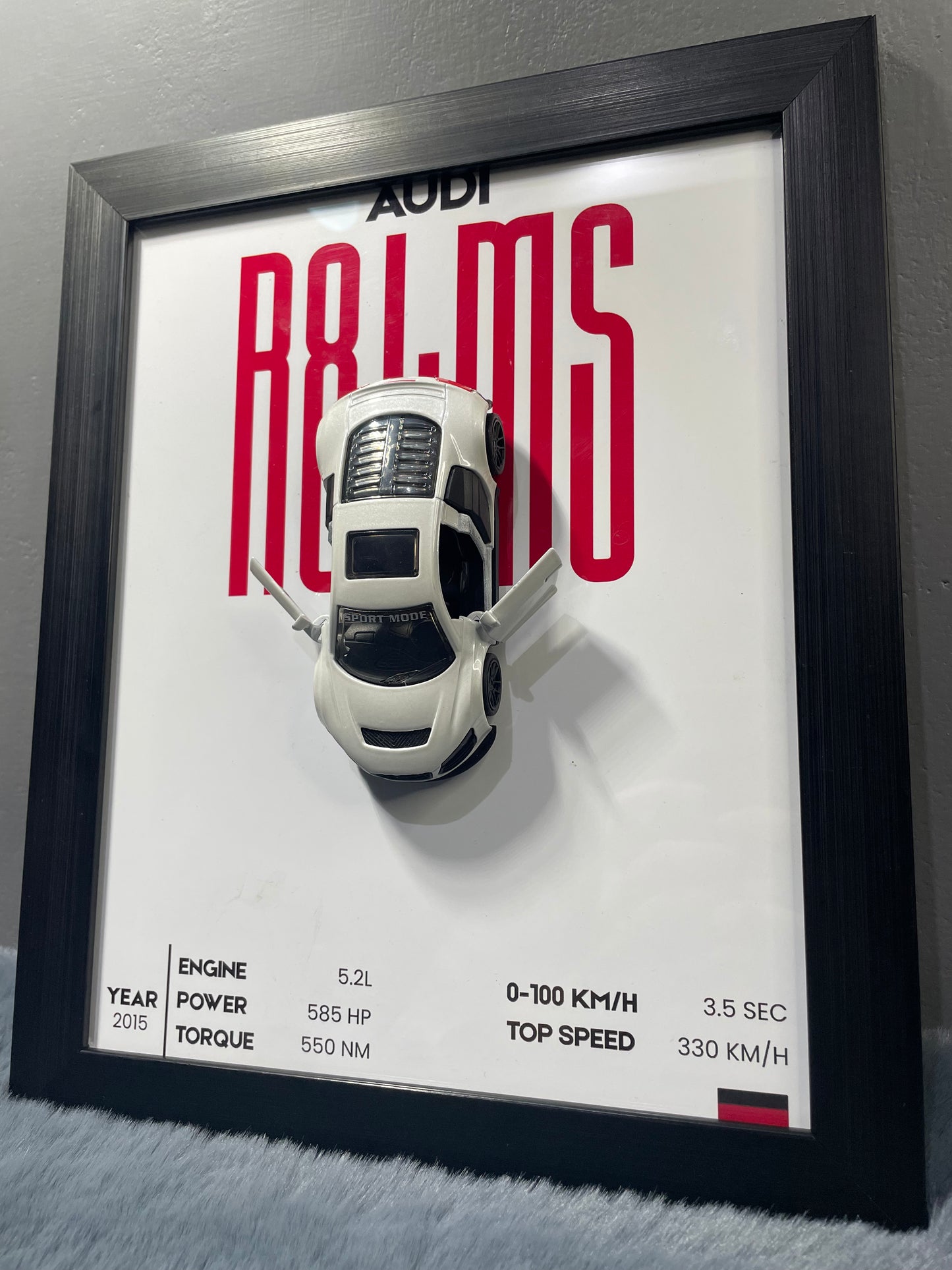 Audi R8 LMS - Car Scale 1:36 | 3D Diecast Frame | Cars Wall Art