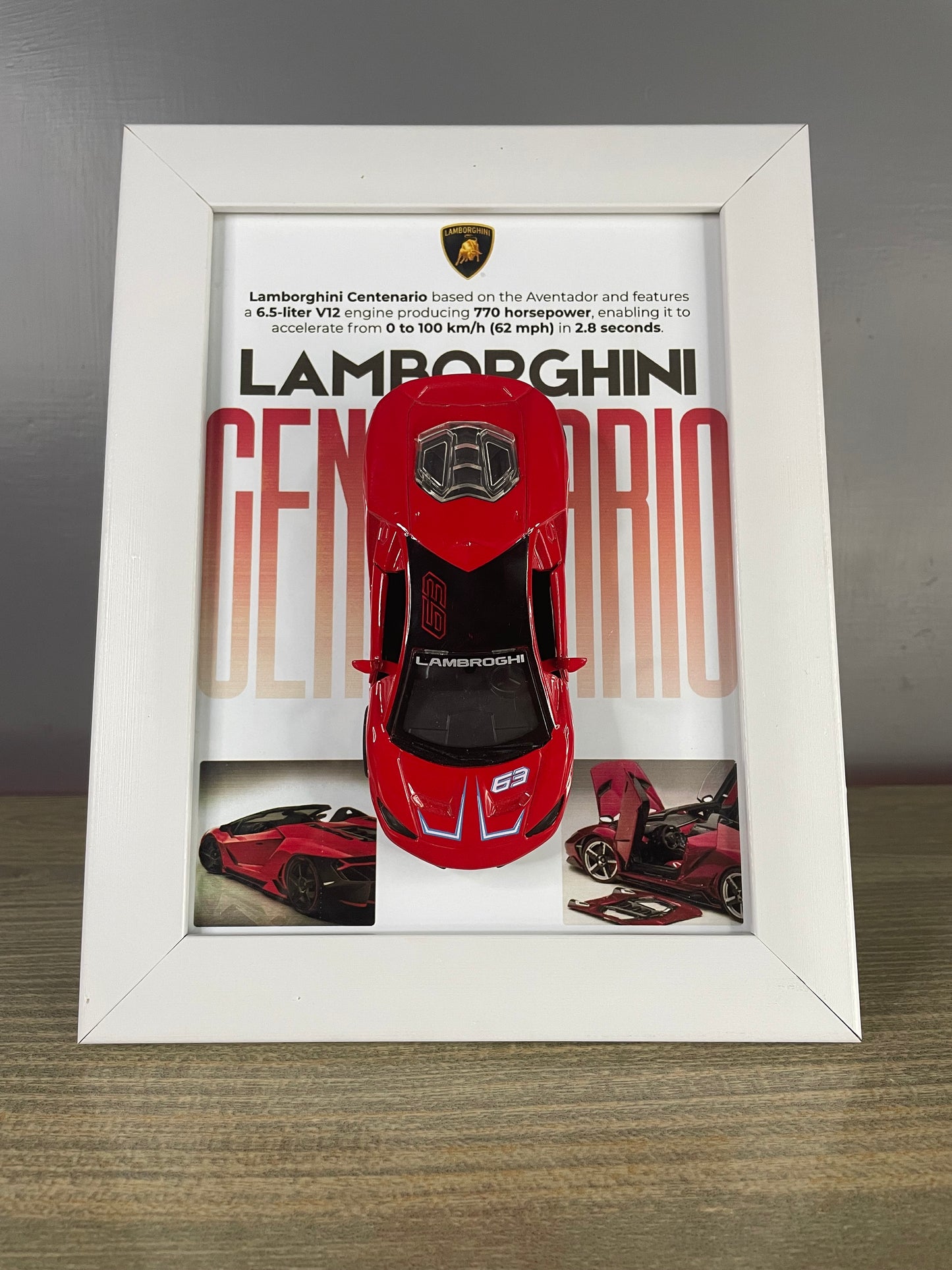 Lamborghini Centenario  - Car Scale 1:36 | 3D Diecast Frame | Cars Wall Art