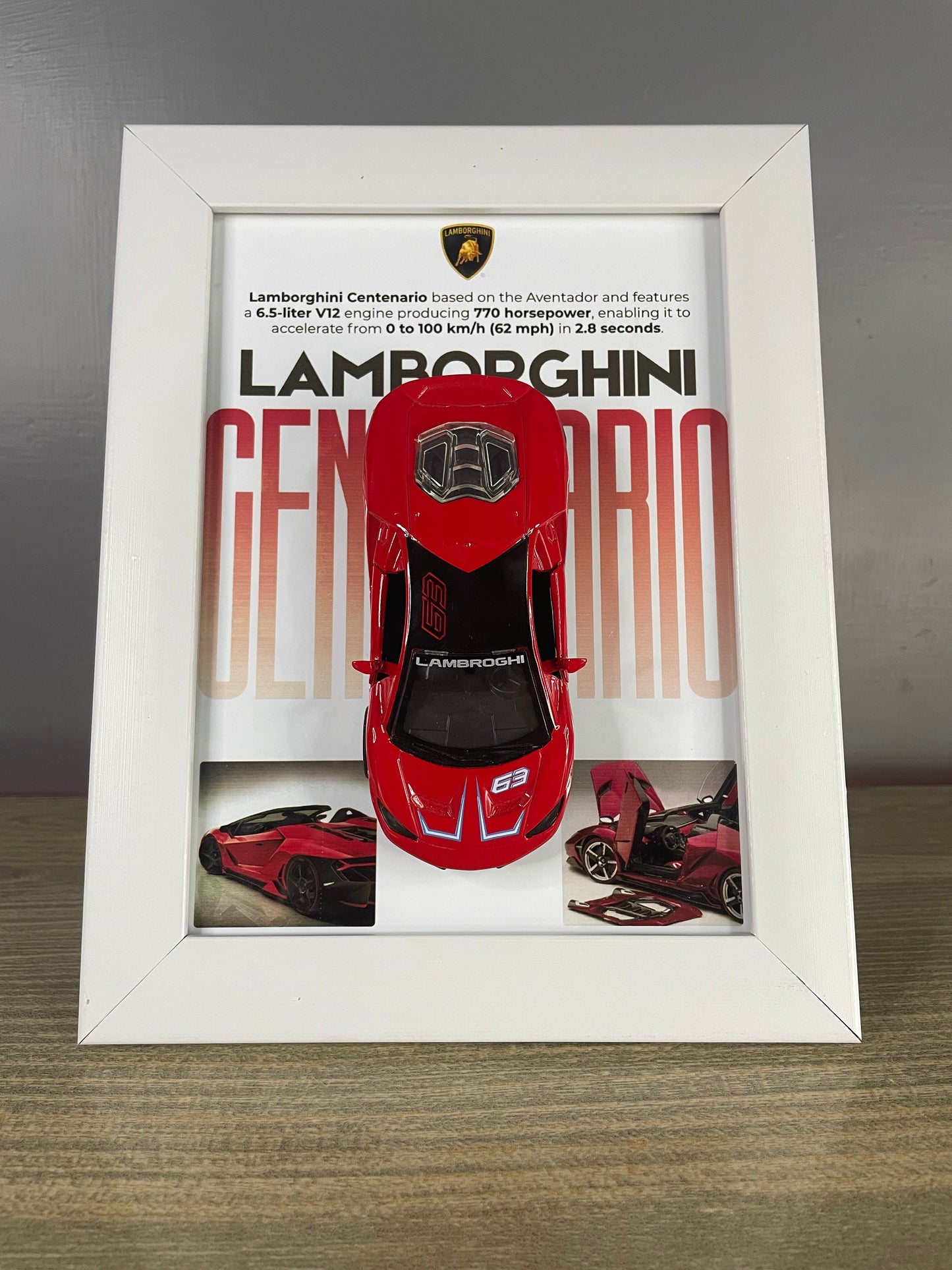 Lamborghini Centenario  - Car Scale 1:36 | 3D Diecast Frame | Cars Wall Art