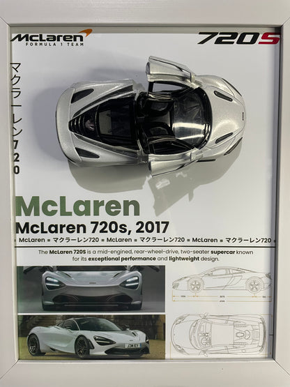 McLaren 720S | Kinsmart Official Licensed Model - Car Scale 1:36 | 3D Diecast Frame | Cars Wall Art