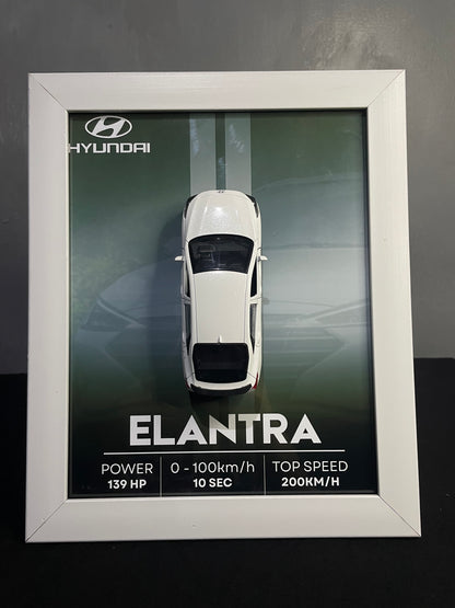 Hyundai Elantra | Kinsmart Official Licensed Model - Car Scale 1:36 | 3D Diecast Frame | Cars Wall Art