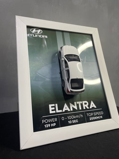 Hyundai Elantra | Kinsmart Official Licensed Model - Car Scale 1:36 | 3D Diecast Frame | Cars Wall Art