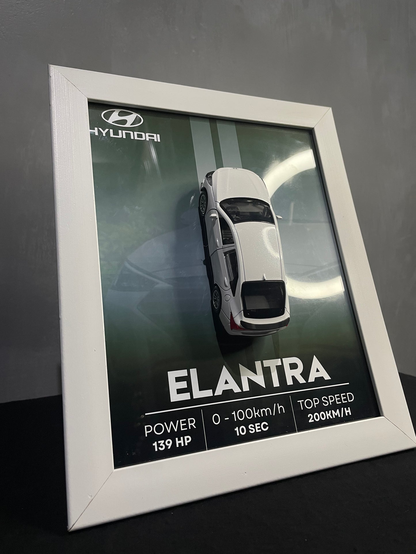 Hyundai Elantra | Kinsmart Official Licensed Model - Car Scale 1:36 | 3D Diecast Frame | Cars Wall Art