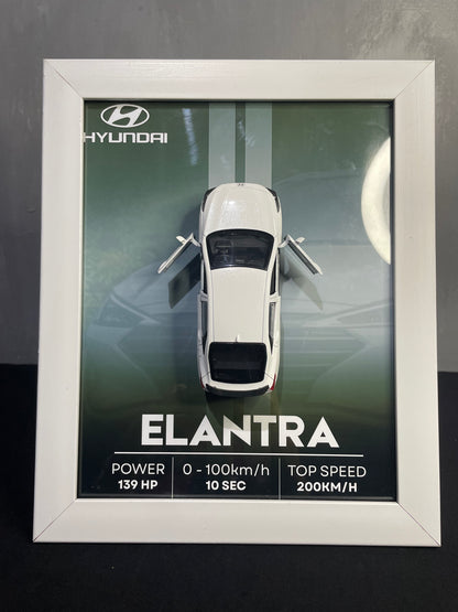 Hyundai Elantra | Kinsmart Official Licensed Model - Car Scale 1:36 | 3D Diecast Frame | Cars Wall Art
