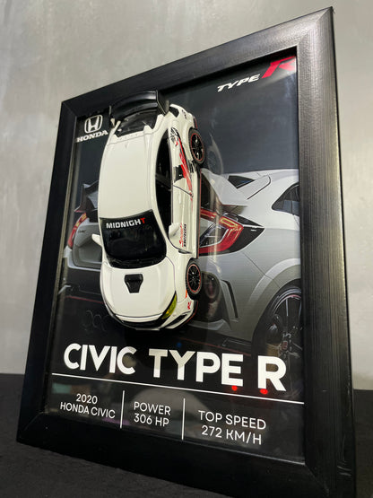 Civic Type R | Car Scale 1:32 | 3D Diecast Frame | Cars Wall Art