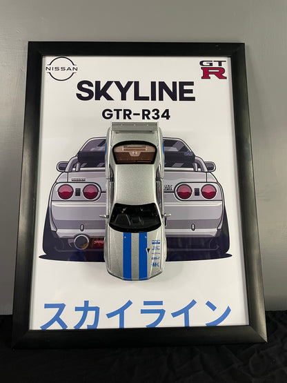 Nissan Skyline GT-R R34 | Car Scale 1:24 | 3D Diecast Frame | Cars Wall Art