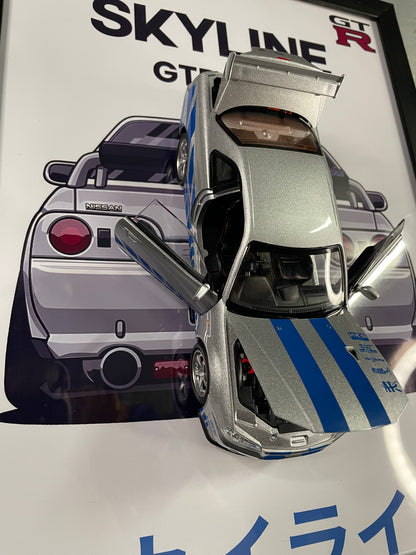 Nissan Skyline GT-R R34 | Car Scale 1:24 | 3D Diecast Frame | Cars Wall Art
