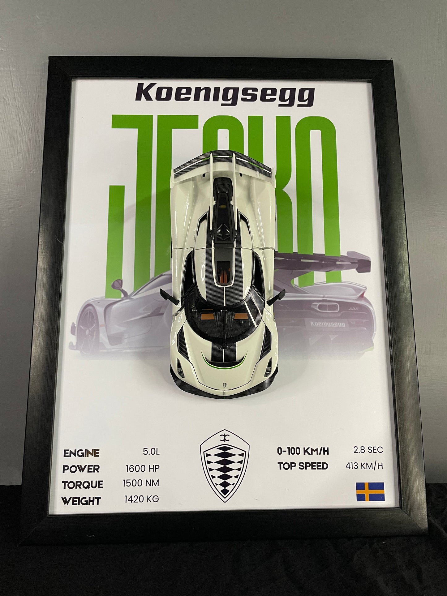 Koenigsegg Jesko | Car Scale 1:24 | 3D Diecast Frame | Cars Wall Art
