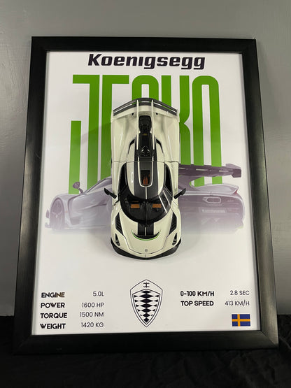 Koenigsegg Jesko | Car Scale 1:24 | 3D Diecast Frame | Cars Wall Art