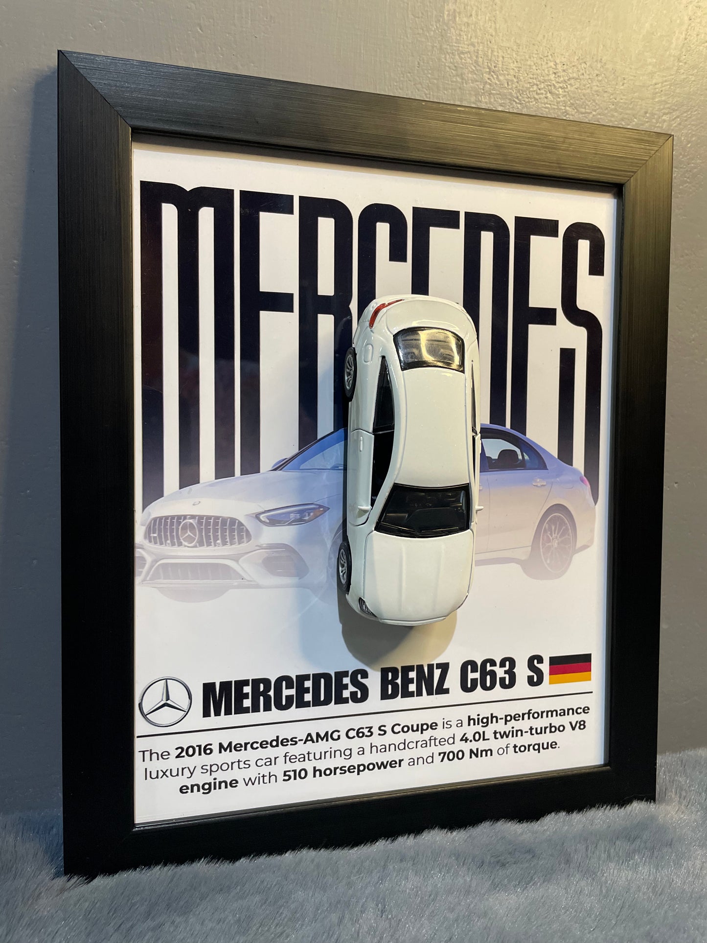 Mercedes C63 S | Car Scale 1:36 | Kinsmart Licensed Model |3D Diecast Frame | Cars Wall Art