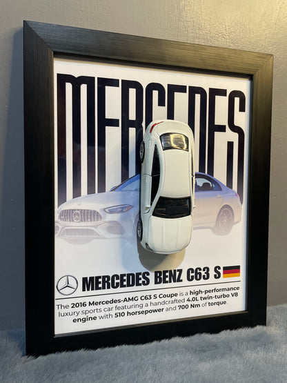 Mercedes C63 S | Car Scale 1:36 | Kinsmart Licensed Model |3D Diecast Frame | Cars Wall Art