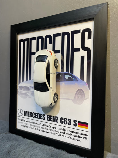 Mercedes C63 S | Car Scale 1:36 | Kinsmart Licensed Model |3D Diecast Frame | Cars Wall Art