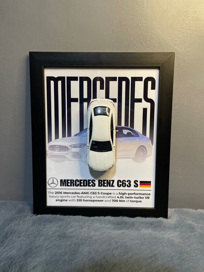 Mercedes C63 S | Car Scale 1:36 | Kinsmart Licensed Model |3D Diecast Frame | Cars Wall Art