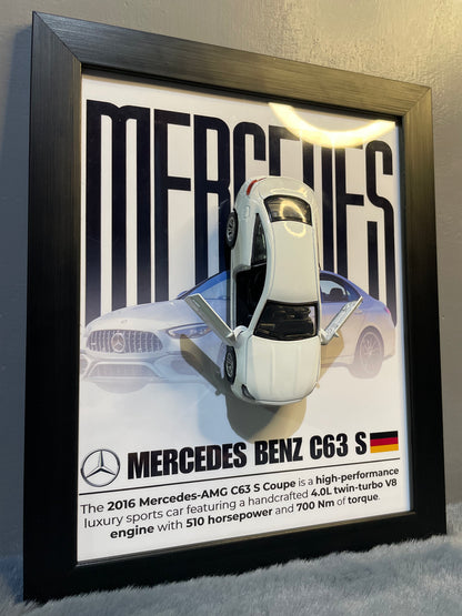 Mercedes C63 S | Car Scale 1:36 | Kinsmart Licensed Model |3D Diecast Frame | Cars Wall Art