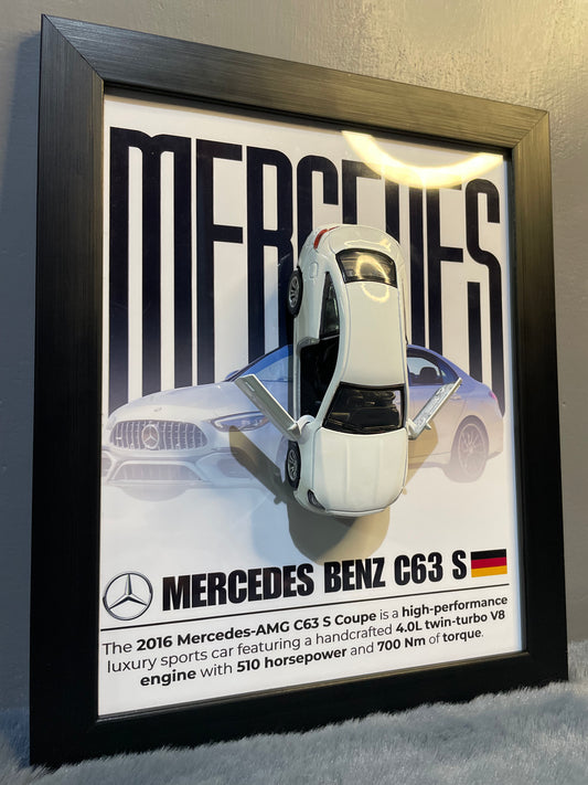 Mercedes C63 S | Car Scale 1:36 | Kinsmart Licensed Model |3D Diecast Frame | Cars Wall Art