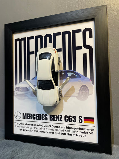 Mercedes C63 S | Car Scale 1:36 | Kinsmart Licensed Model |3D Diecast Frame | Cars Wall Art