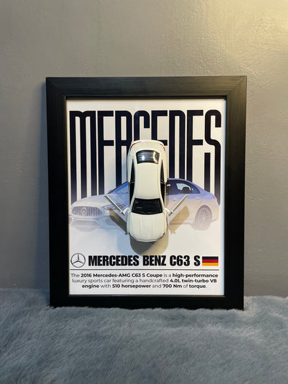 Mercedes C63 S | Car Scale 1:36 | Kinsmart Licensed Model |3D Diecast Frame | Cars Wall Art