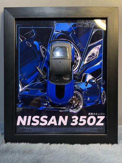 Nissan 350Z | Car Scale 1:36 | Kinsmart Licensed Model |3D Diecast Frame | Cars Wall Art