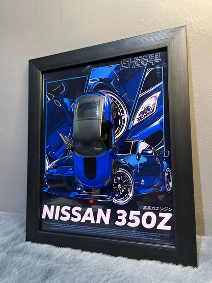 Nissan 350Z | Car Scale 1:36 | Kinsmart Licensed Model |3D Diecast Frame | Cars Wall Art