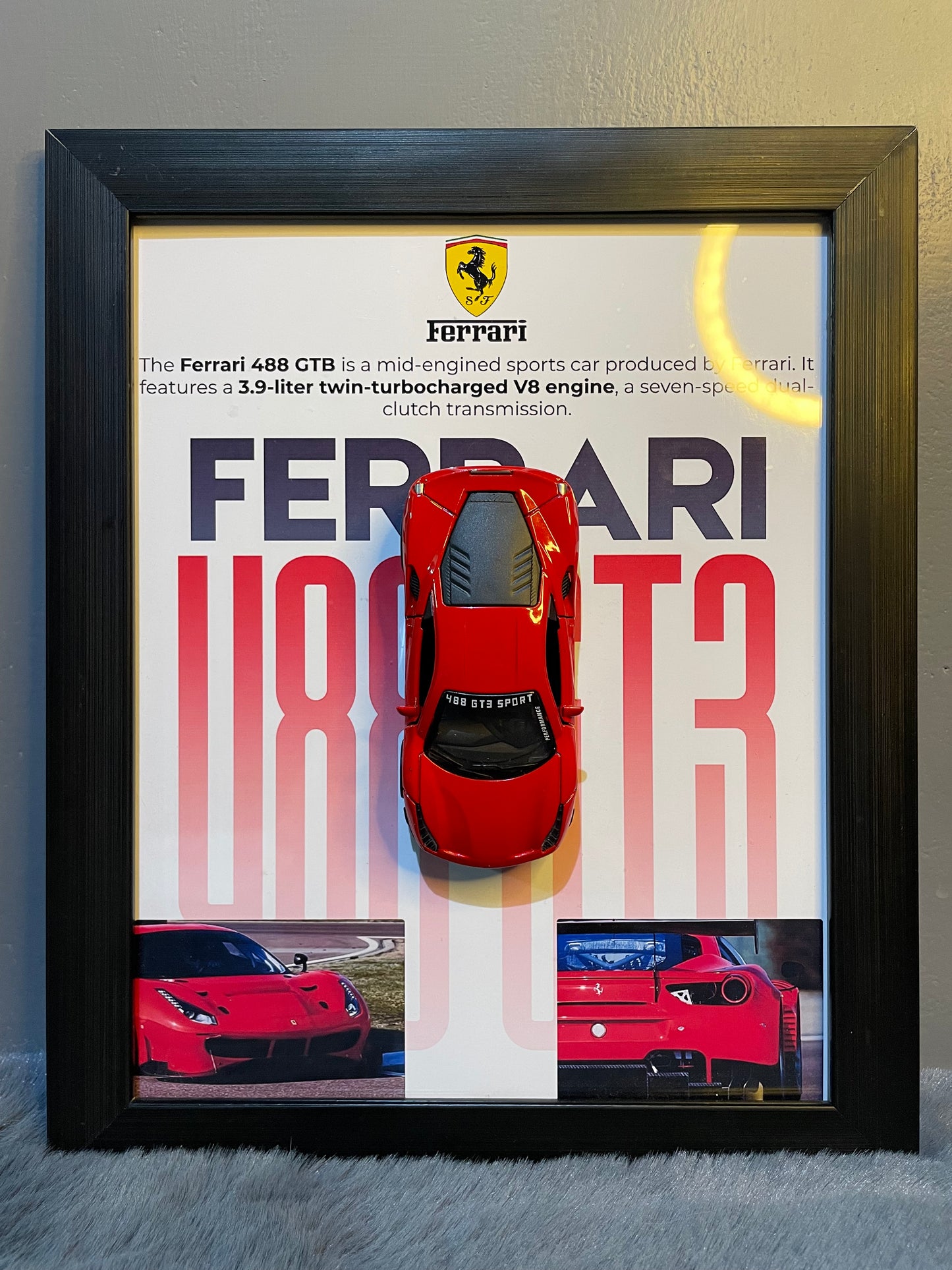Ferrari 488 GT3 | Car Scale 1:36 | 3D Diecast Frame | Cars Wall Art