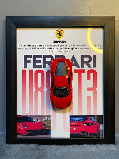 Ferrari 488 GT3 | Car Scale 1:36 | 3D Diecast Frame | Cars Wall Art