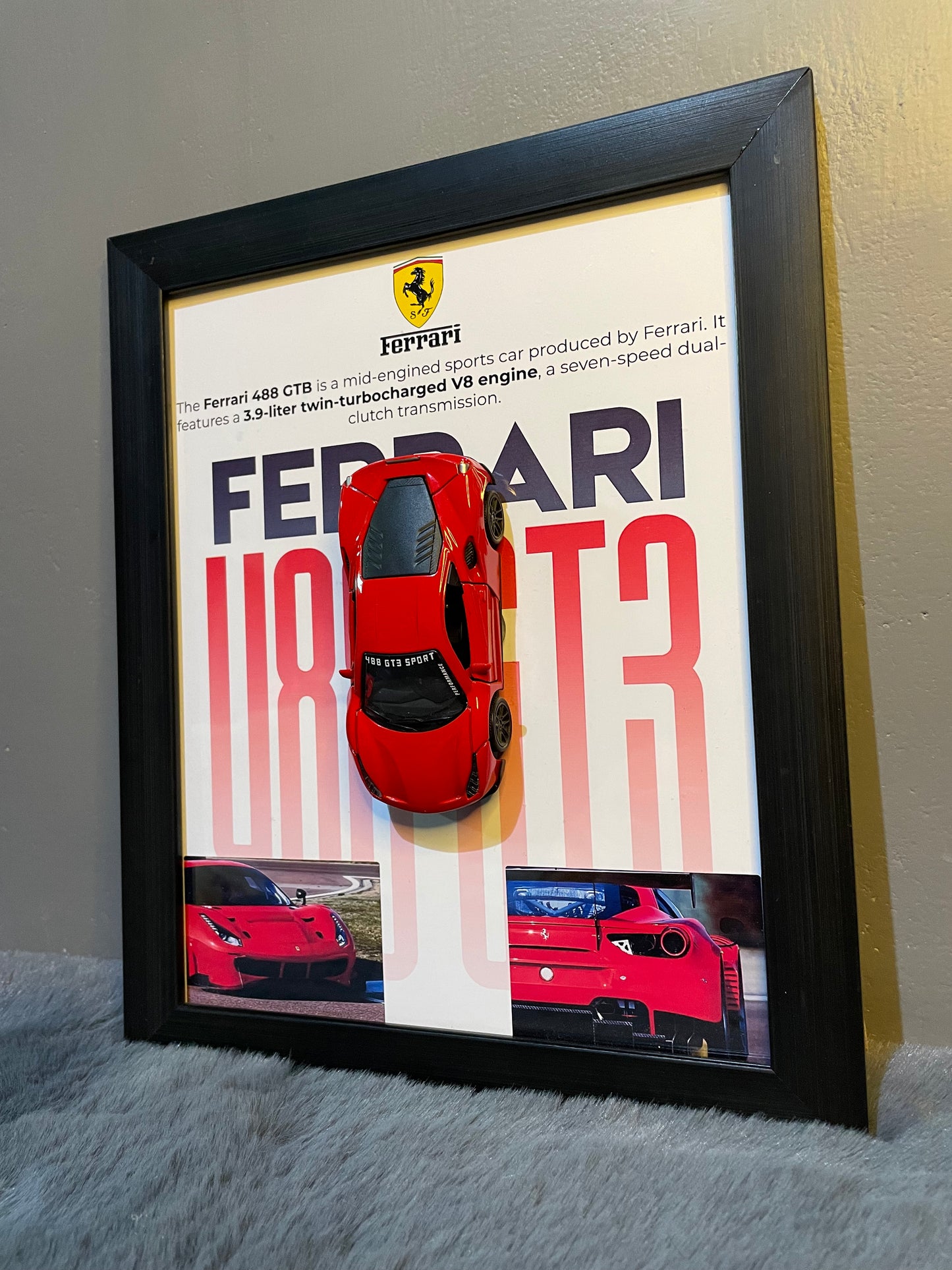 Ferrari 488 GT3 | Car Scale 1:36 | 3D Diecast Frame | Cars Wall Art