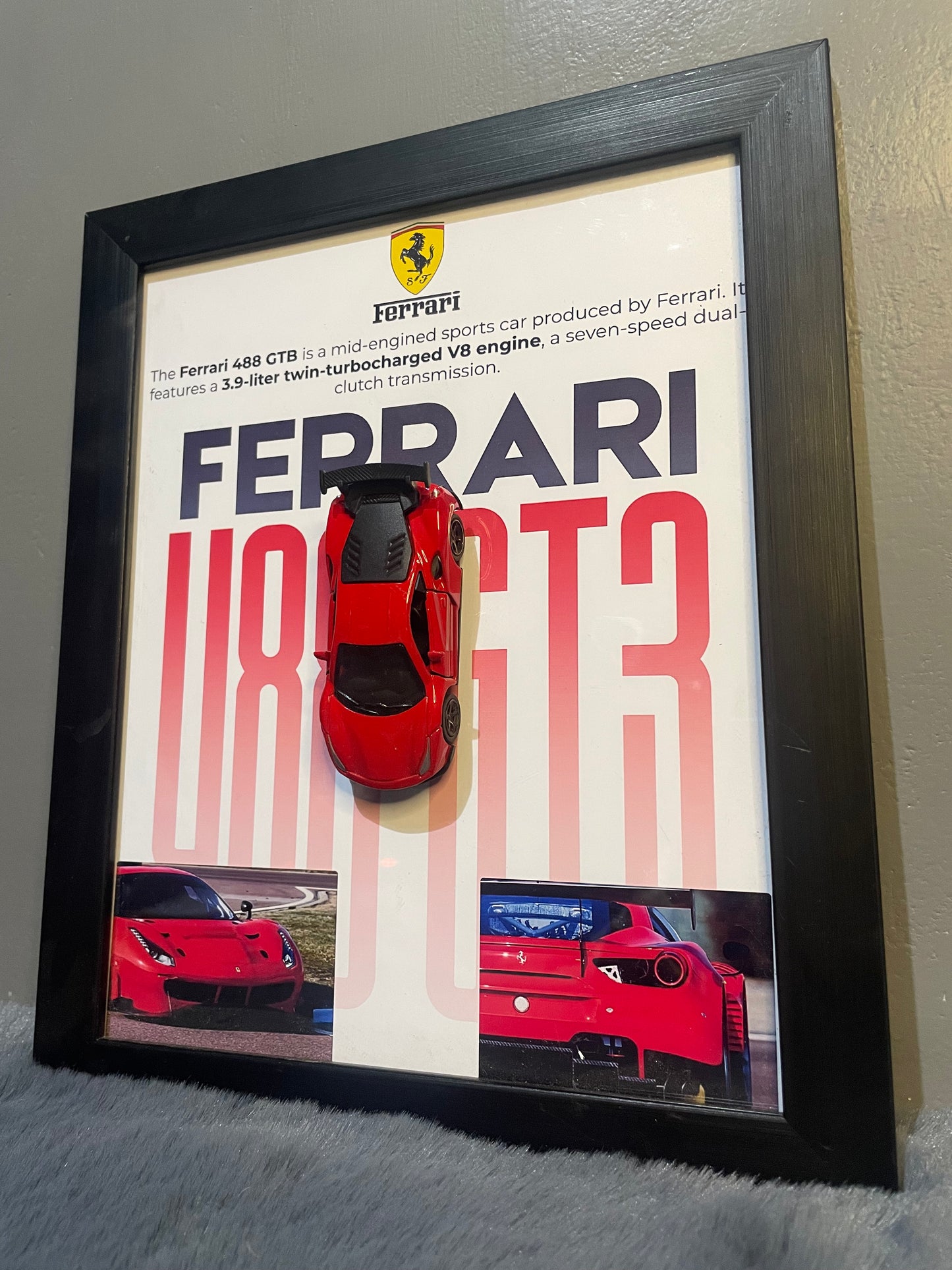 Ferrari 488 GT3 | Car Scale 1:43 | 3D Diecast Frame | Cars Wall Art