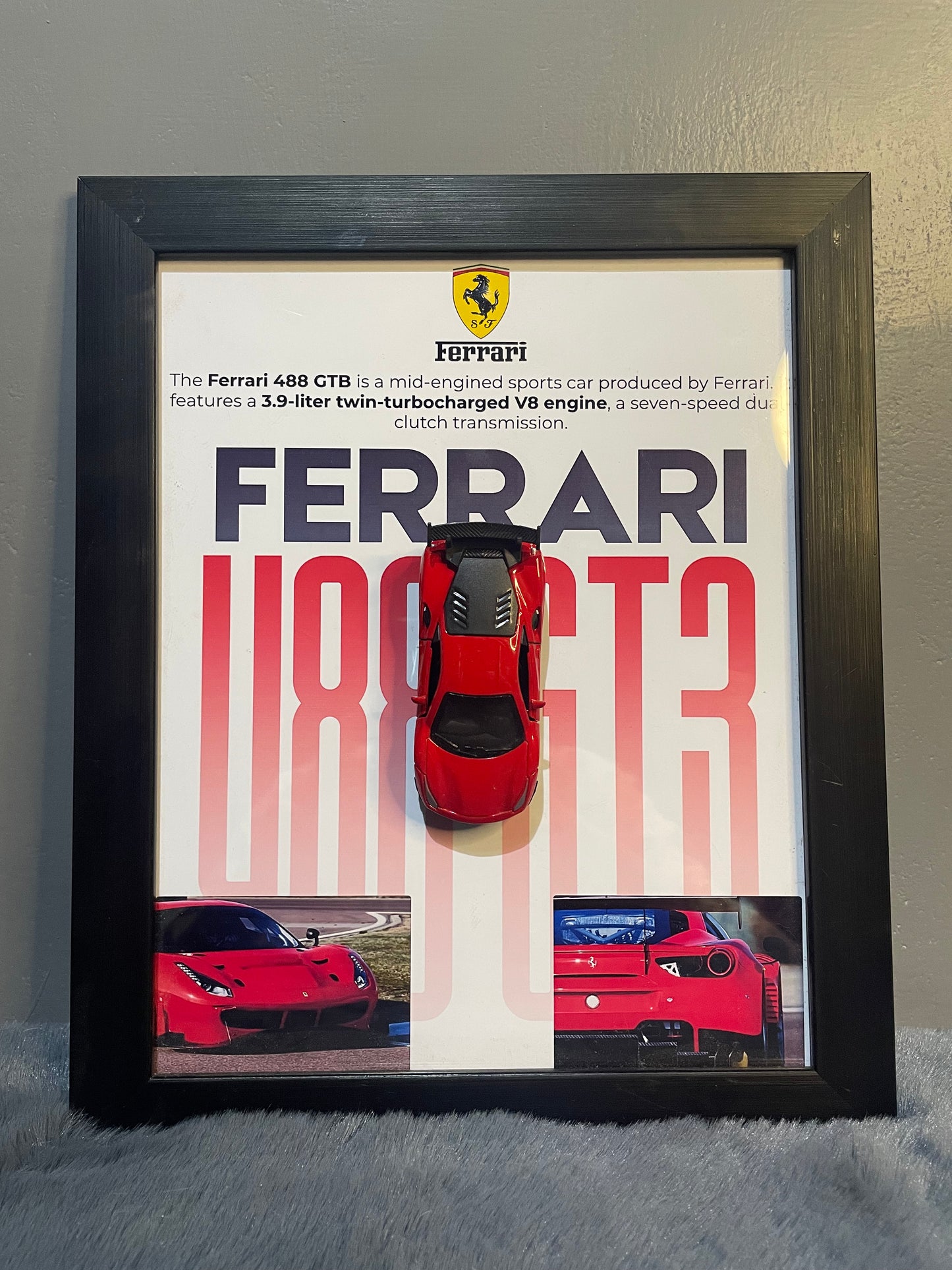 Ferrari 488 GT3 | Car Scale 1:43 | 3D Diecast Frame | Cars Wall Art