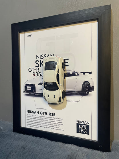 Nissan GTR R-35 | Kinsmart Official Licensed Model - Car Scale 1:36 | 3D Diecast Frame | Cars Wall Art