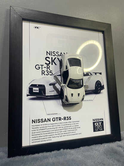 Nissan GTR R-35 | Kinsmart Official Licensed Model - Car Scale 1:36 | 3D Diecast Frame | Cars Wall Art