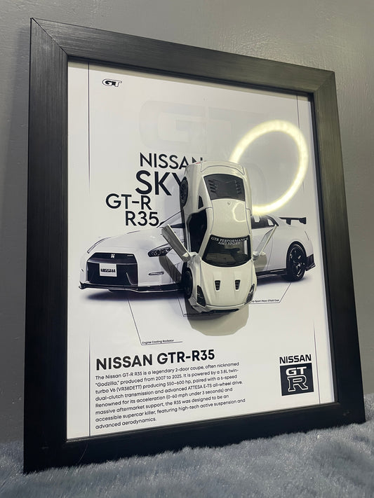 Nissan GTR R-35 | Kinsmart Official Licensed Model - Car Scale 1:36 | 3D Diecast Frame | Cars Wall Art