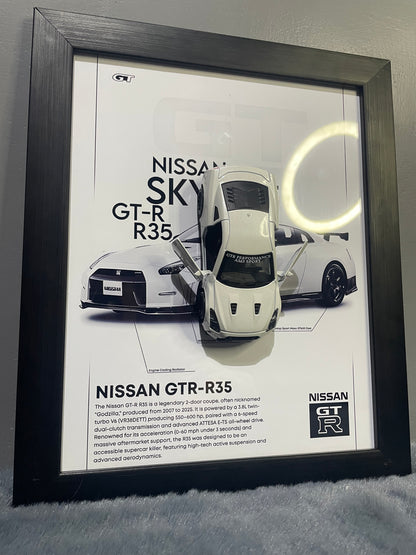 Nissan GTR R-35 | Kinsmart Official Licensed Model - Car Scale 1:36 | 3D Diecast Frame | Cars Wall Art