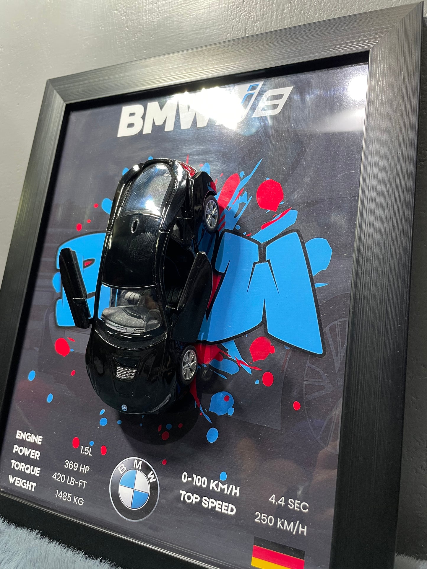 BMW i8 | Kinsmart Licensed Model - Car Scale 1:36 | 3D Diecast Frame | Cars Wall Art