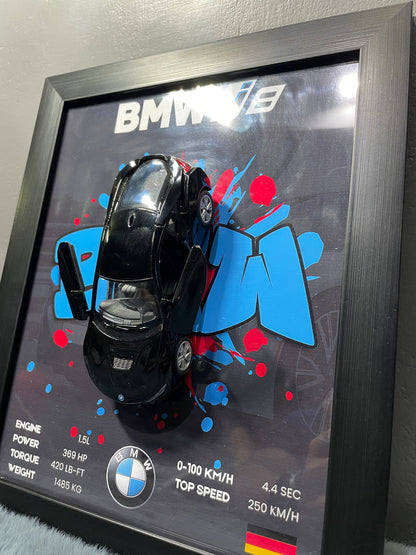 BMW i8 | Kinsmart Licensed Model - Car Scale 1:36 | 3D Diecast Frame | Cars Wall Art