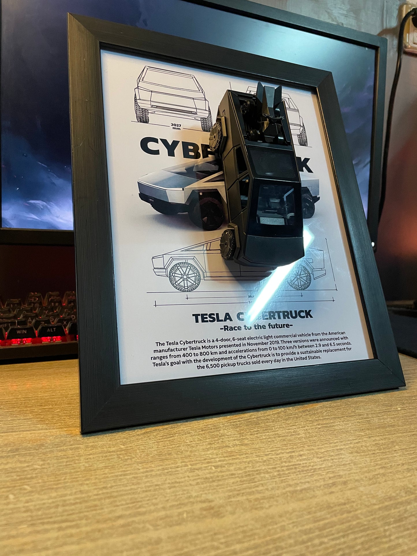 Tesla Cyber Truck | Car Scale 1:36 | 3D Diecast Frame | Cars Wall Art
